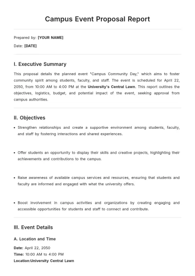 Free Campus Event Proposal Report Template to Edit Online
