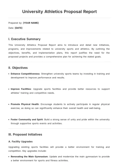 Free University Athletics Proposal Report Template to Edit Online