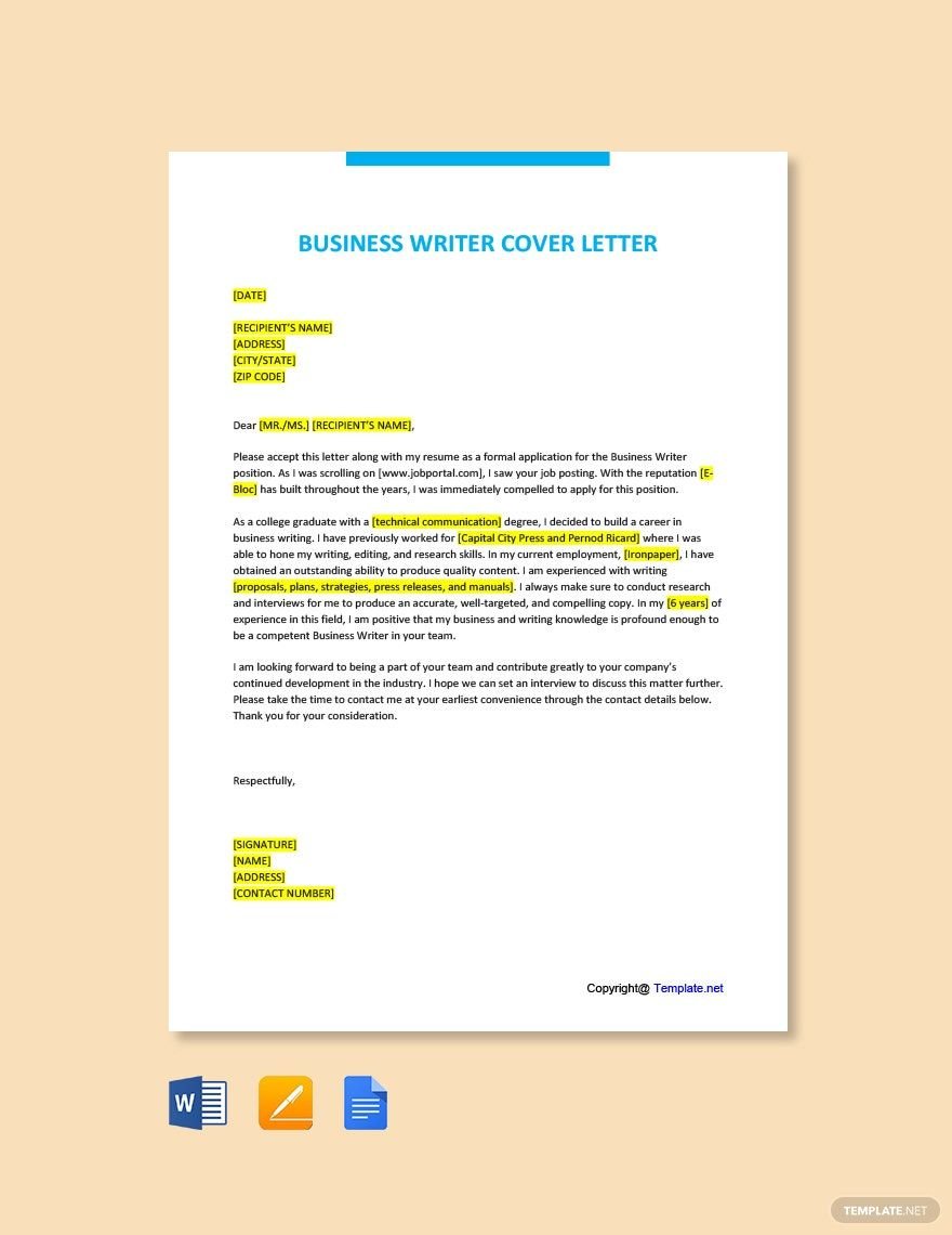 Business Writer Cover Letter