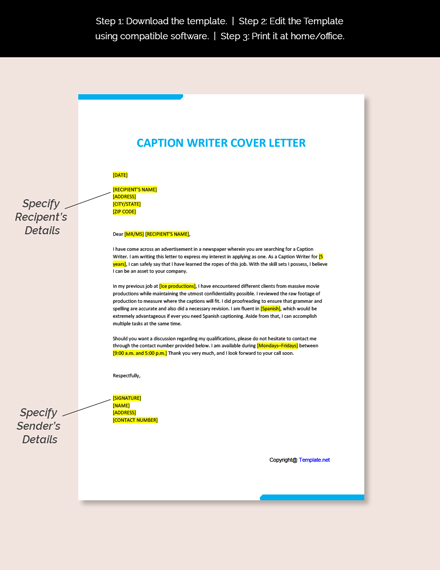 Caption Writer Cover Letter Template