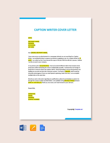 Caption Writer Cover Letter