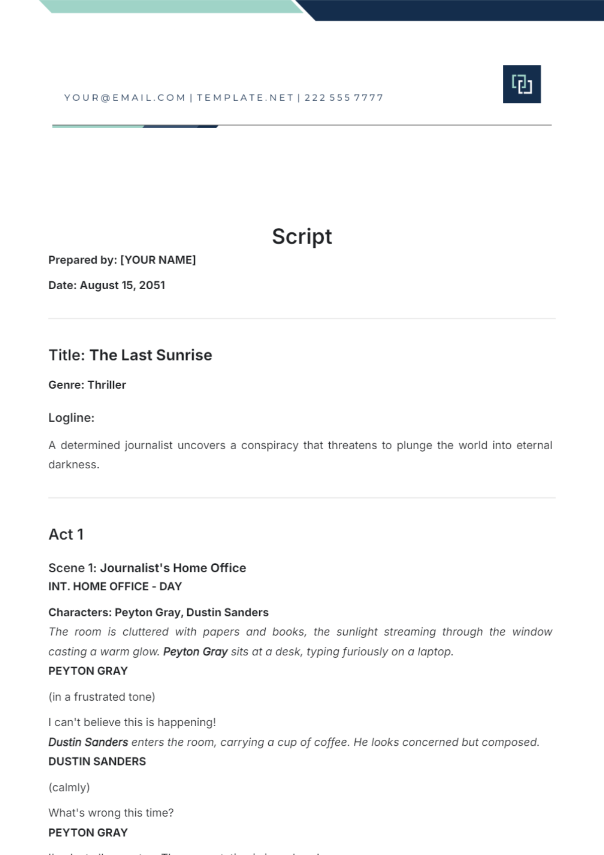 Script Template - Edit Online & Download