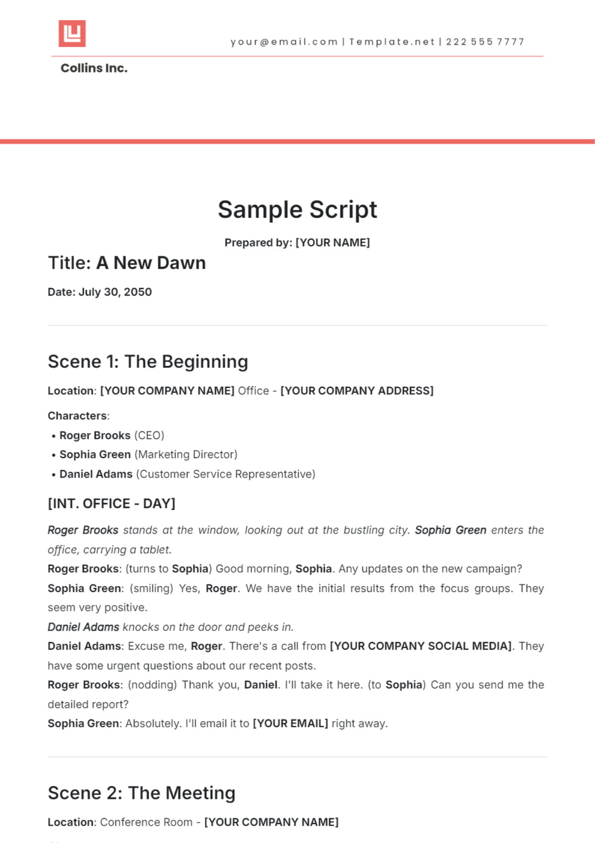 Sample Script Template - Edit Online & Download