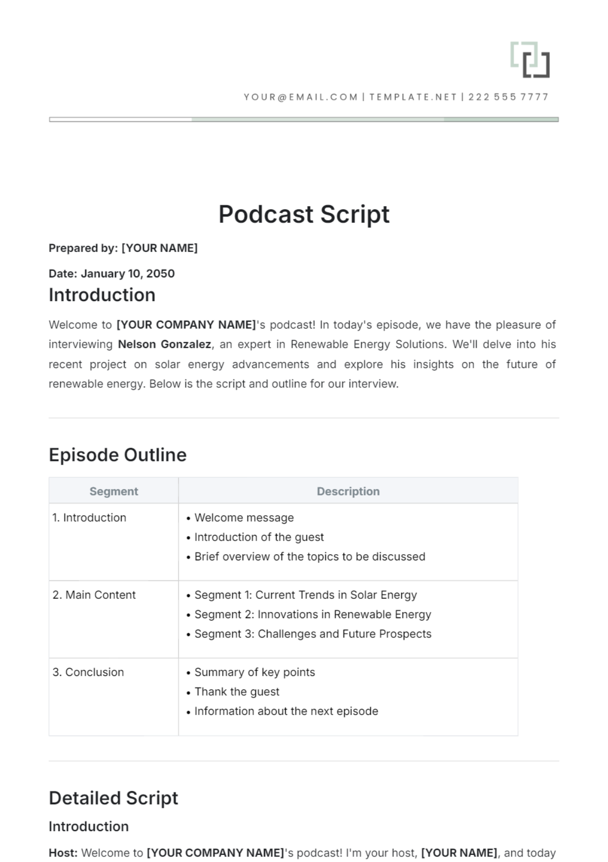 Podcast Script Template - Edit Online & Download