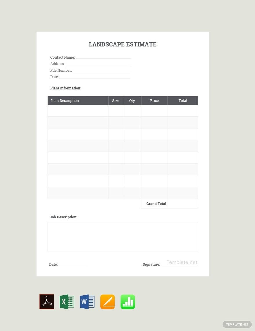Job Estimate Template Google Docs, Google Sheets, Excel, Word, Apple