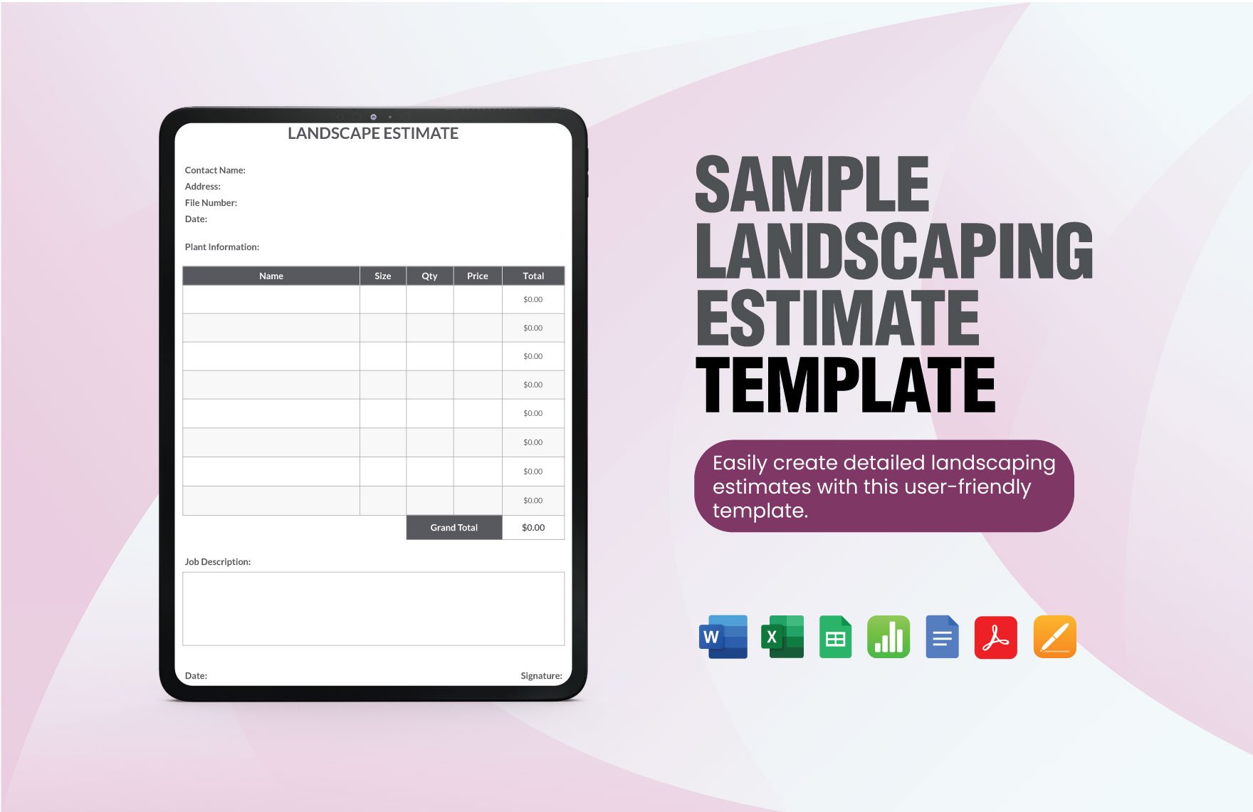 Sample Landscaping Estimate Template in Word, Google Docs, Excel, PDF, Google Sheets, Apple Pages, Apple Numbers