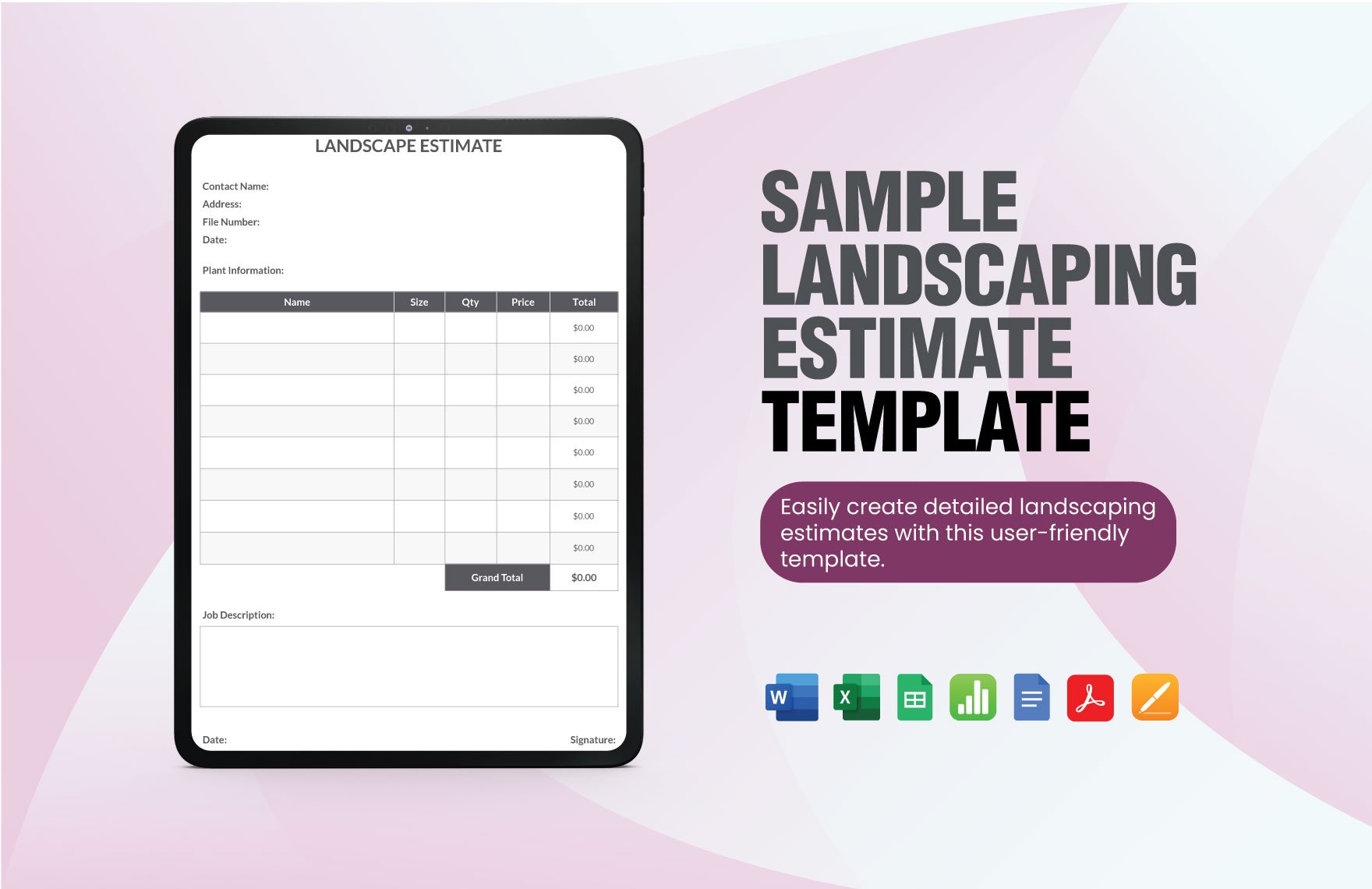 Sample Landscaping Estimate Template in Word, Excel, Apple Pages, Apple Numbers, PDF, Google Docs, Google Sheets - Download | Template.net