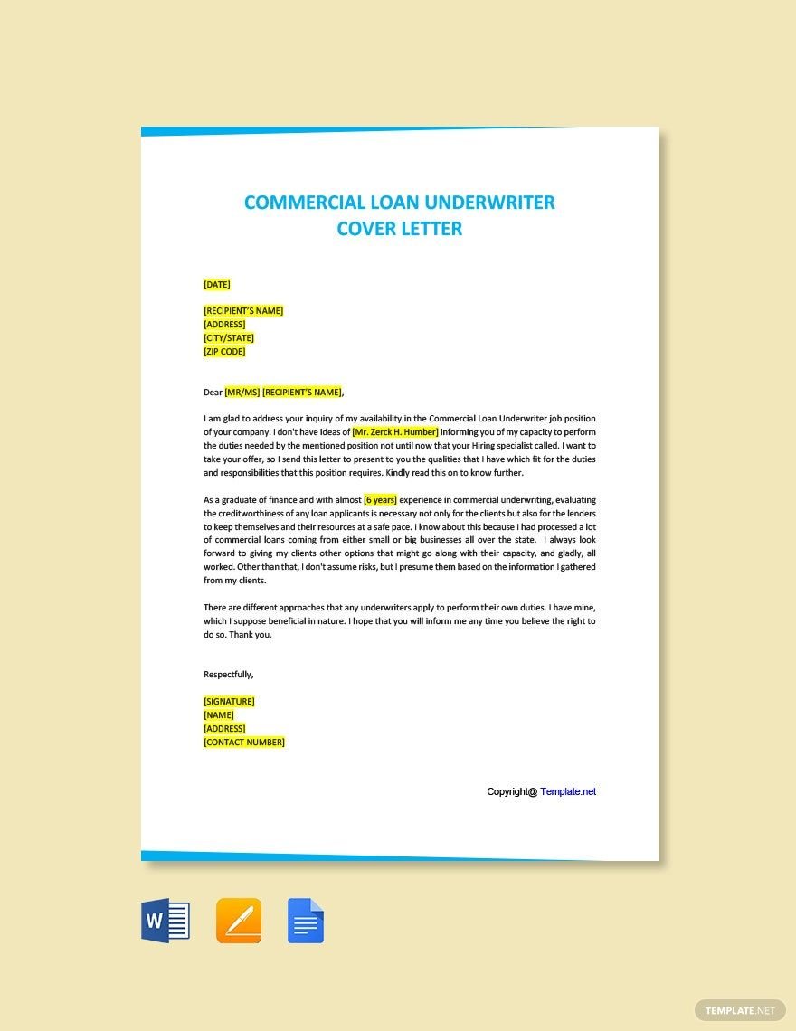 Commercial Loan Underwriter Cover Letter