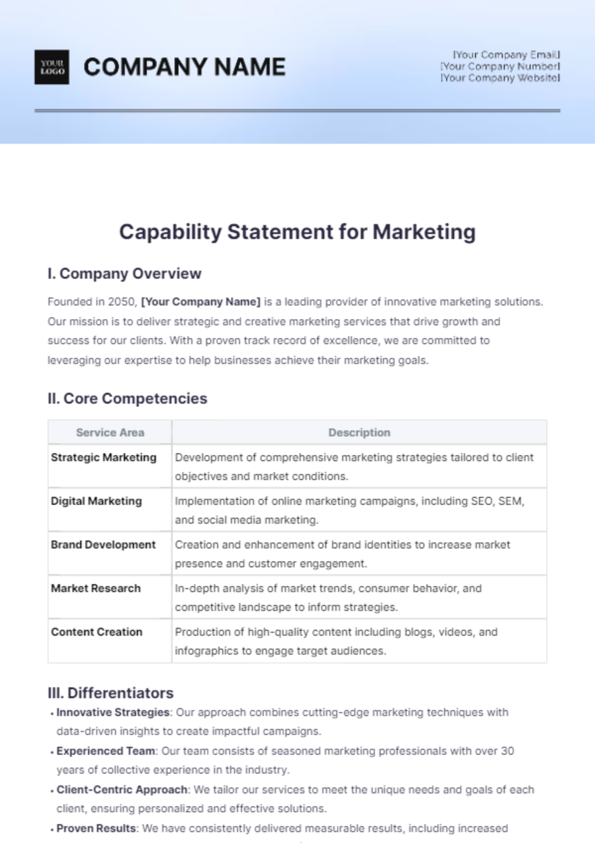 Capability Statement for Marketing Template