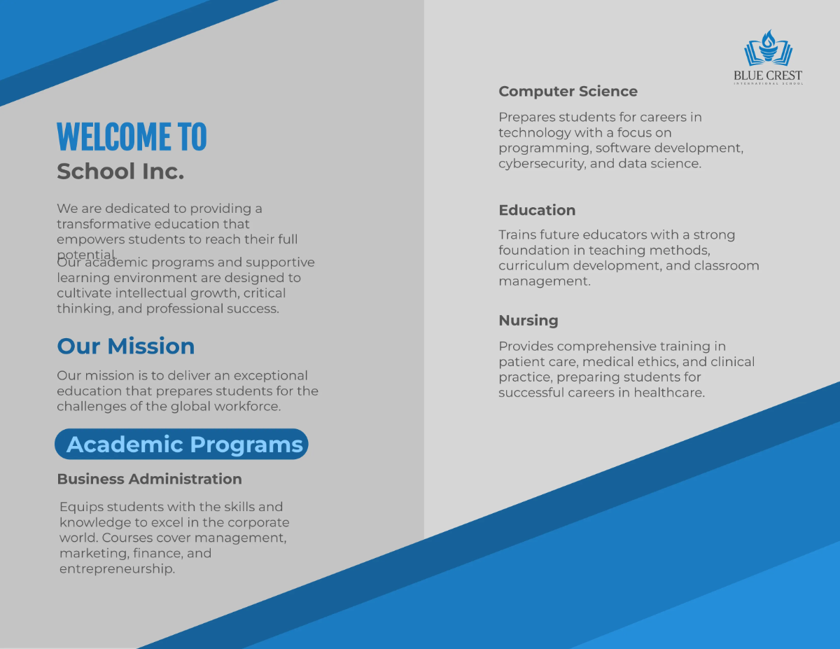 Free School Education Bi-fold Brochure Template to Edit Online