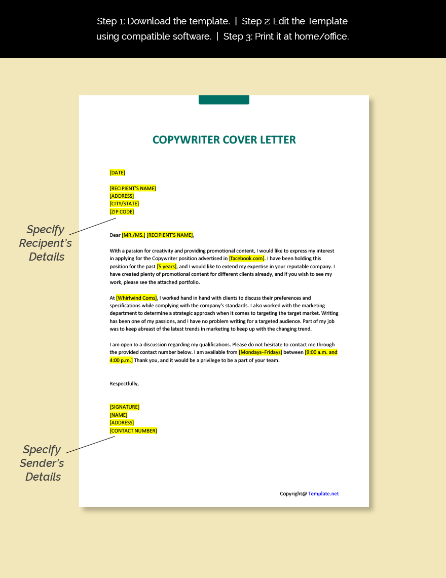 copywriter job cover letter