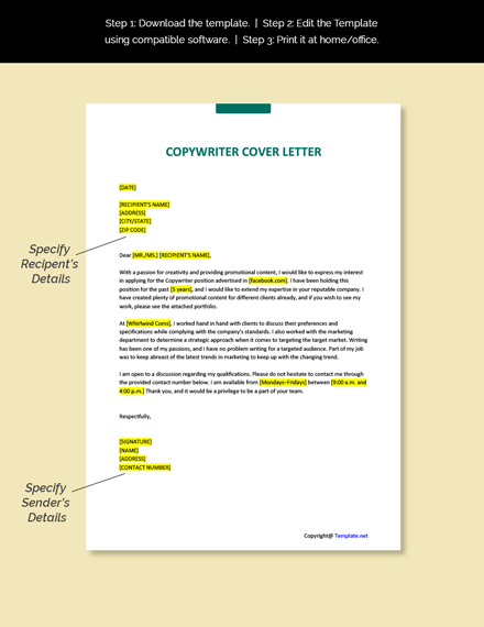 Copywriter Cover Letter Template - Google Docs, Word | Template.net