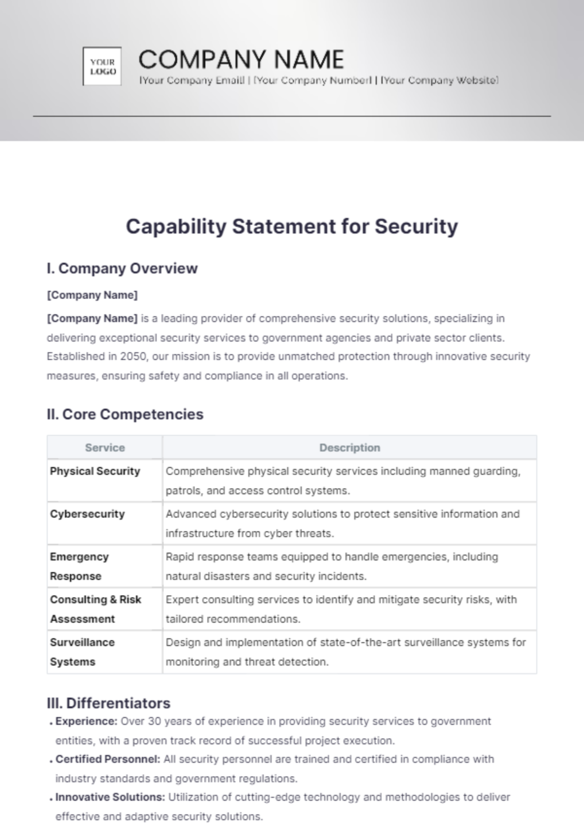 Capability Statement for Security Template