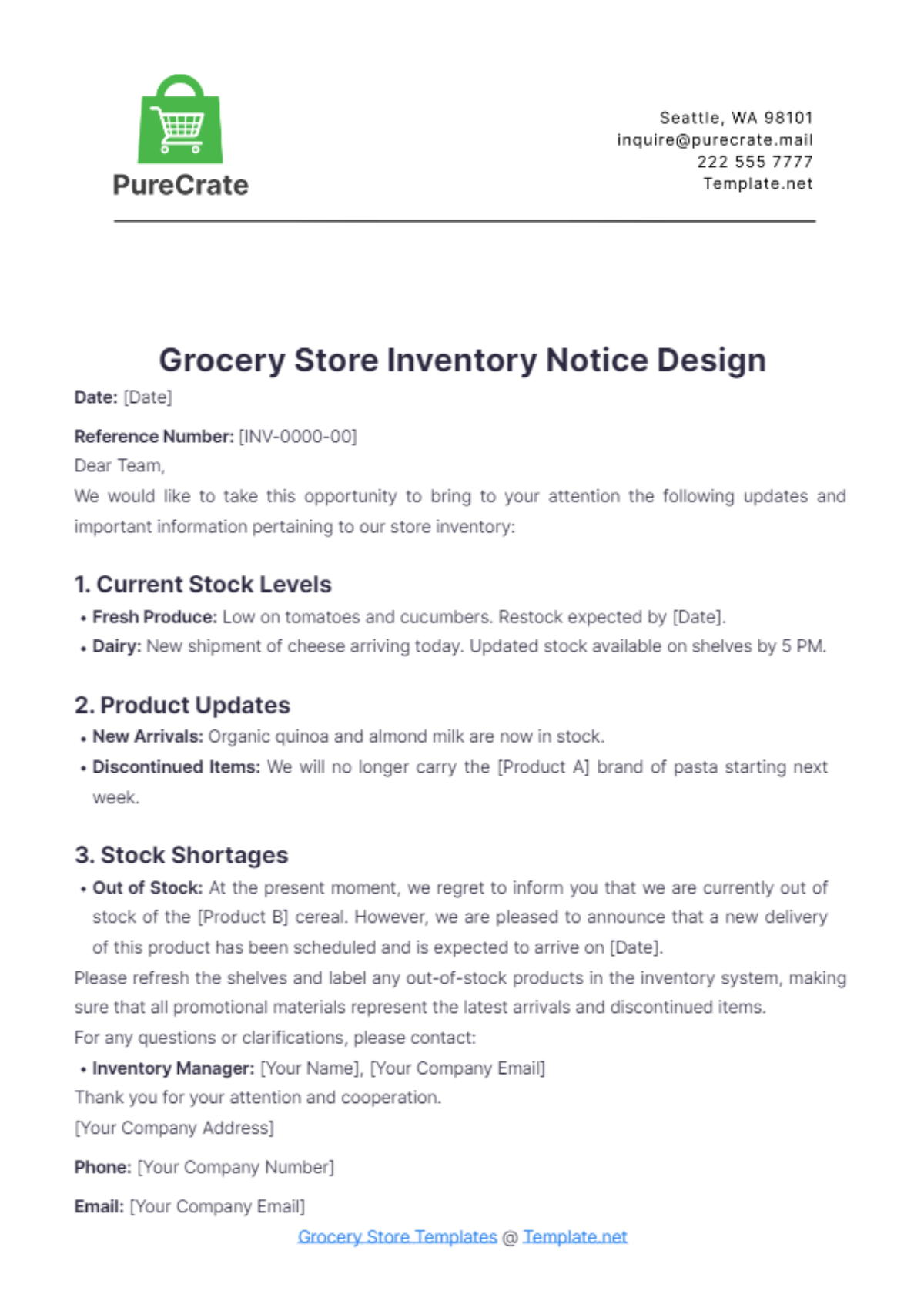 Grocery Store Inventory Notice Design Template