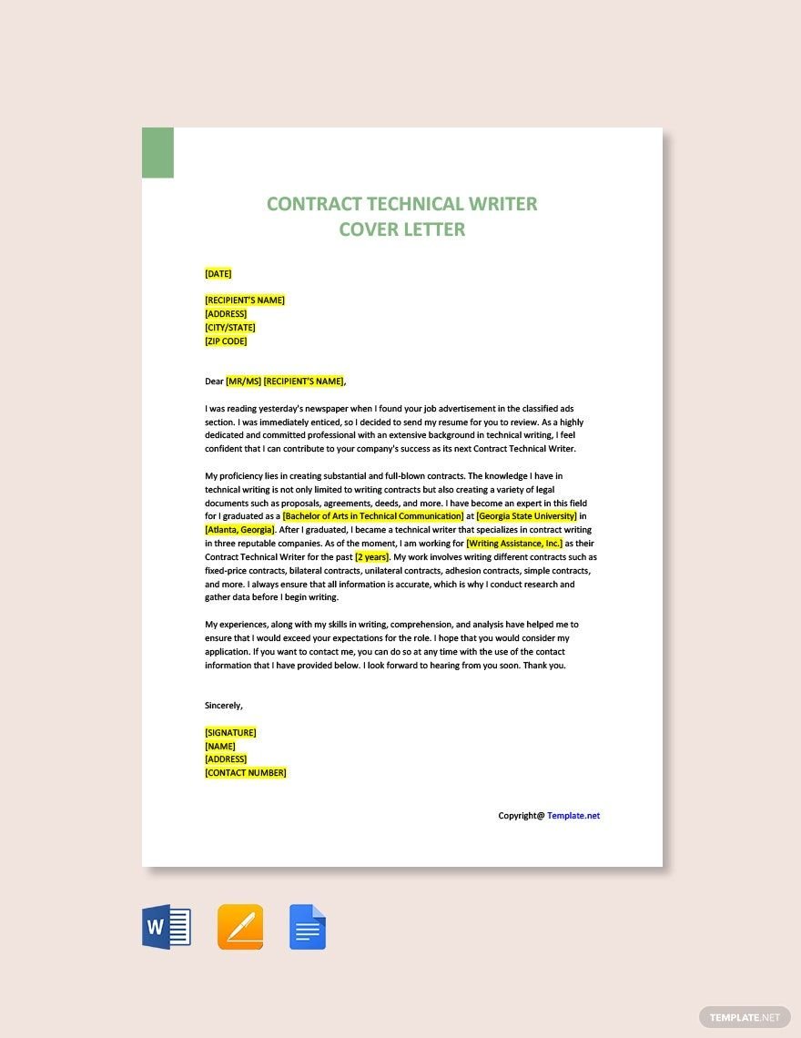 Contract Technical Writer Cover Letter