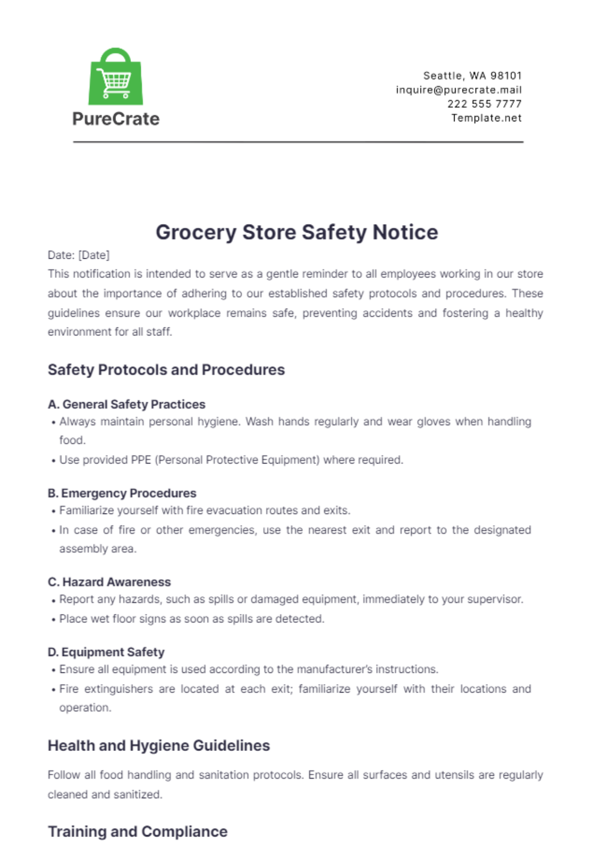 Grocery Store Safety Notice Template - Edit Online & Download