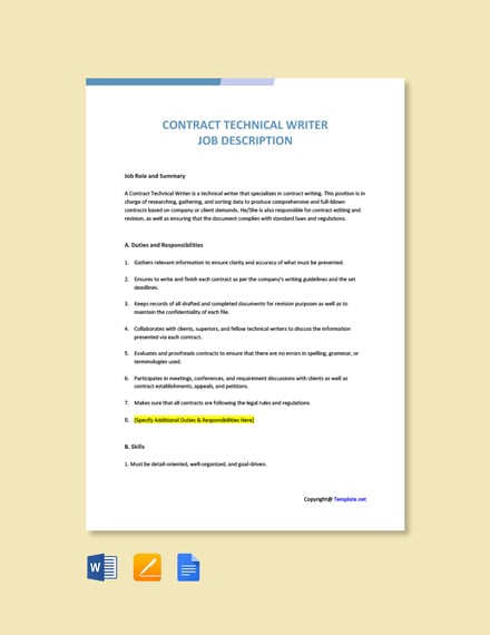 Contract Technical Writer Job Description 
