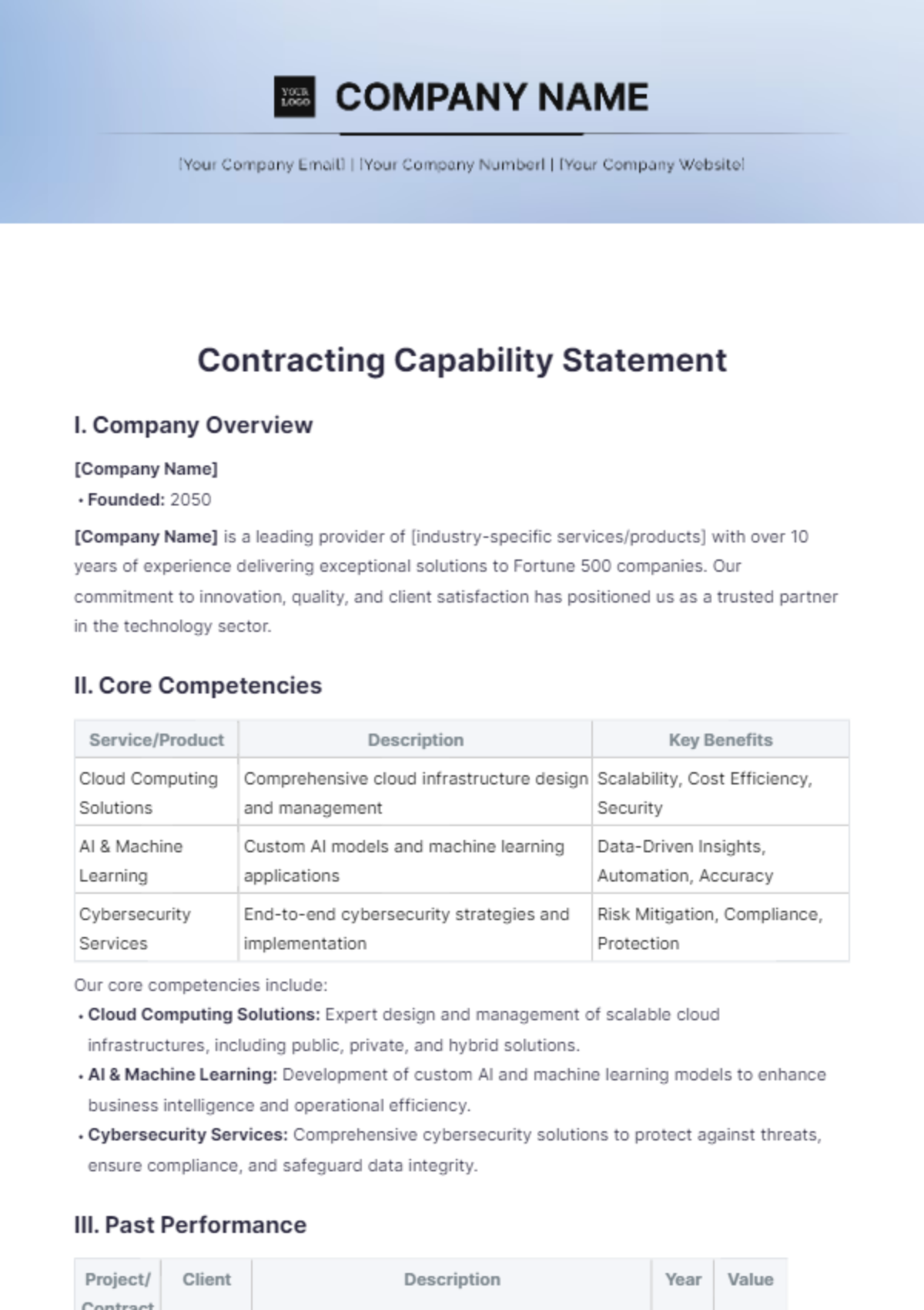 Contracting Capability Statement Template - Edit Online & Download