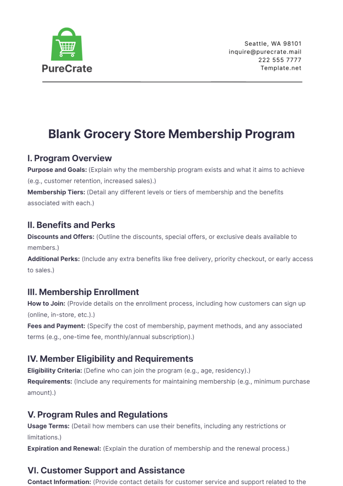 Blank Grocery Store Membership Program Template