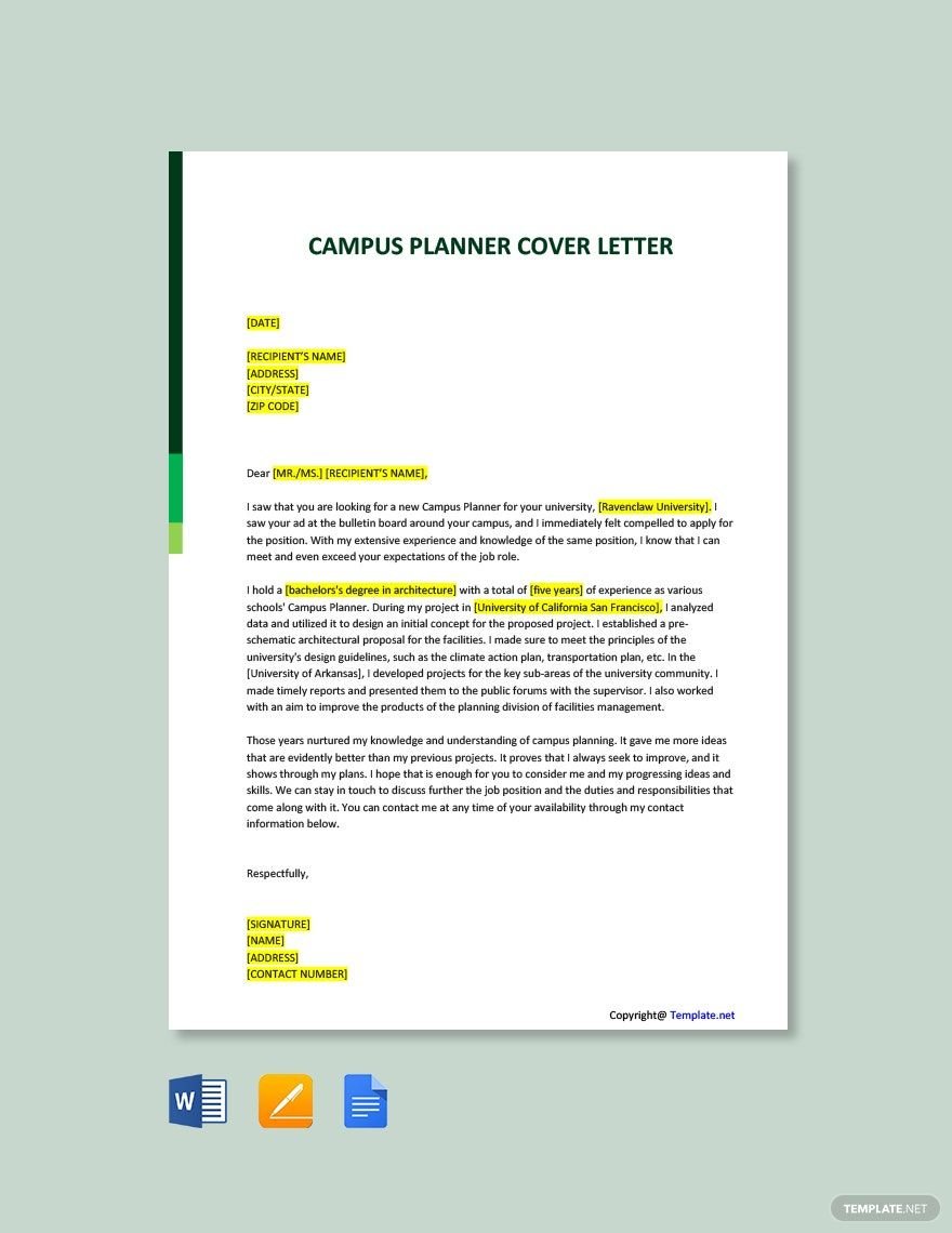 Campus Planner Cover Letter