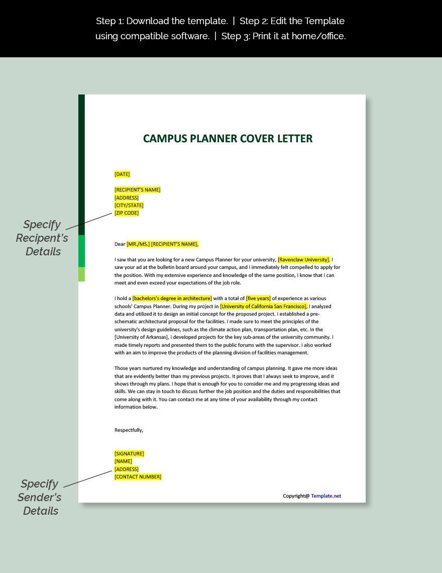 Campus Planner Cover Letter