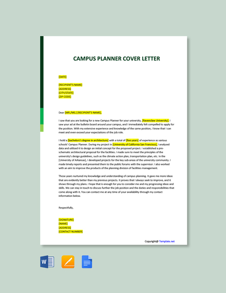 student planner cover letter