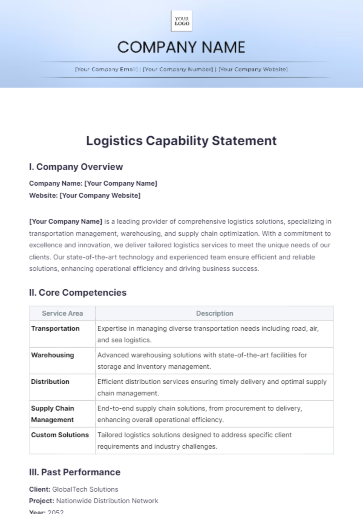 Logistics Capability Statement Template - Edit Online & Download