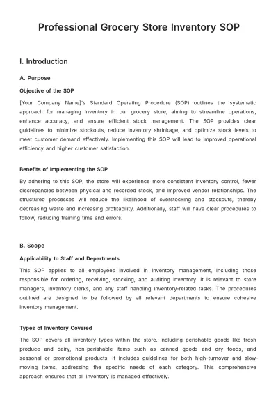Free Professional Grocery Store Inventory SOP Template to Edit Online