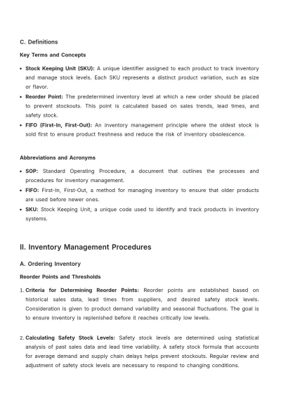 Free Professional Grocery Store Inventory SOP Template to Edit Online