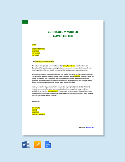 cover letter examples for curriculum specialist