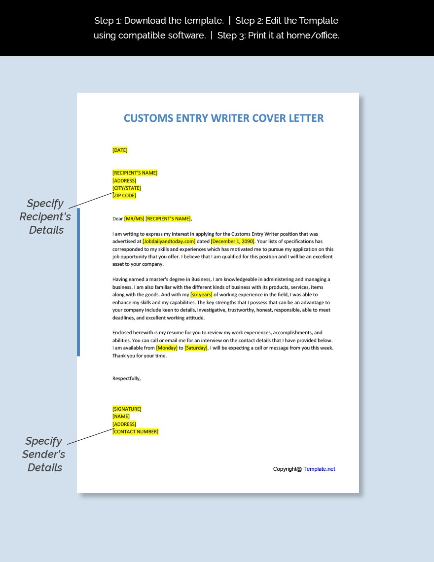 Customs Entry Writer Cover Letter