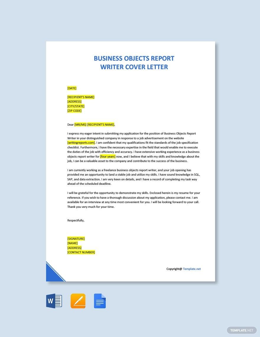 Business Objects Report Writer Cover Letter