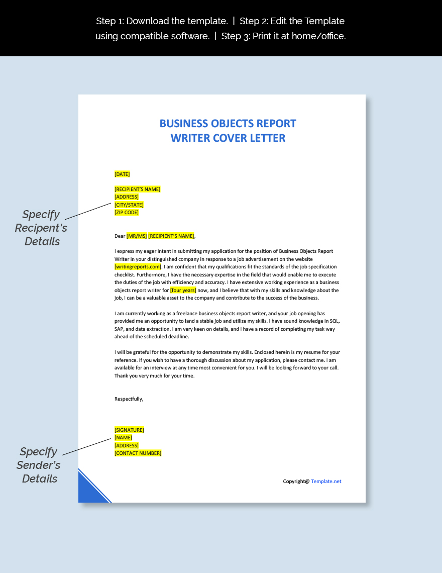 Business Objects Report Writer Cover Letter