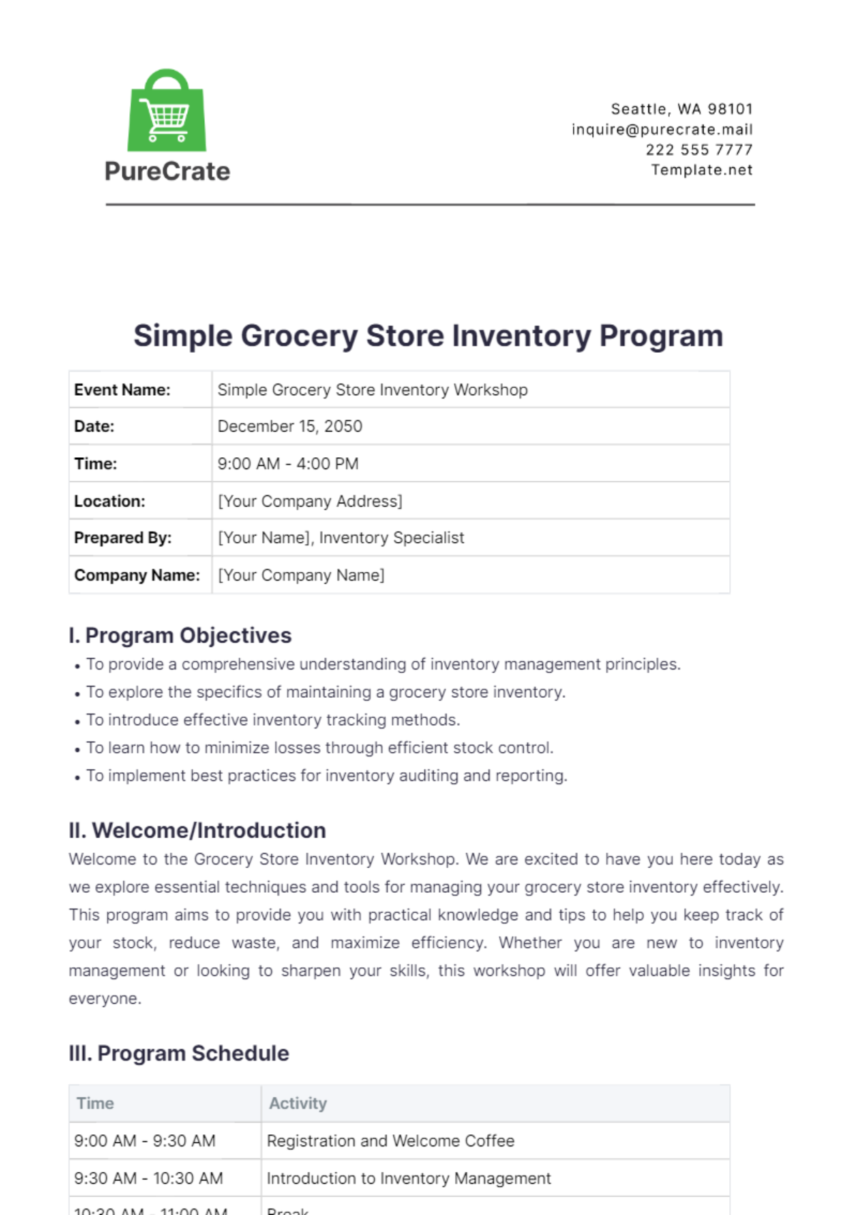 Simple Grocery Store Inventory Program Template - Edit Online & Download