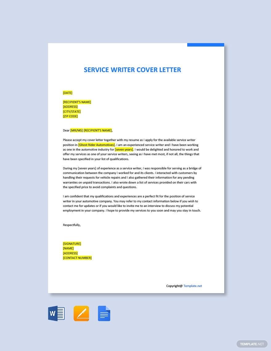 Service Writer Cover Letter