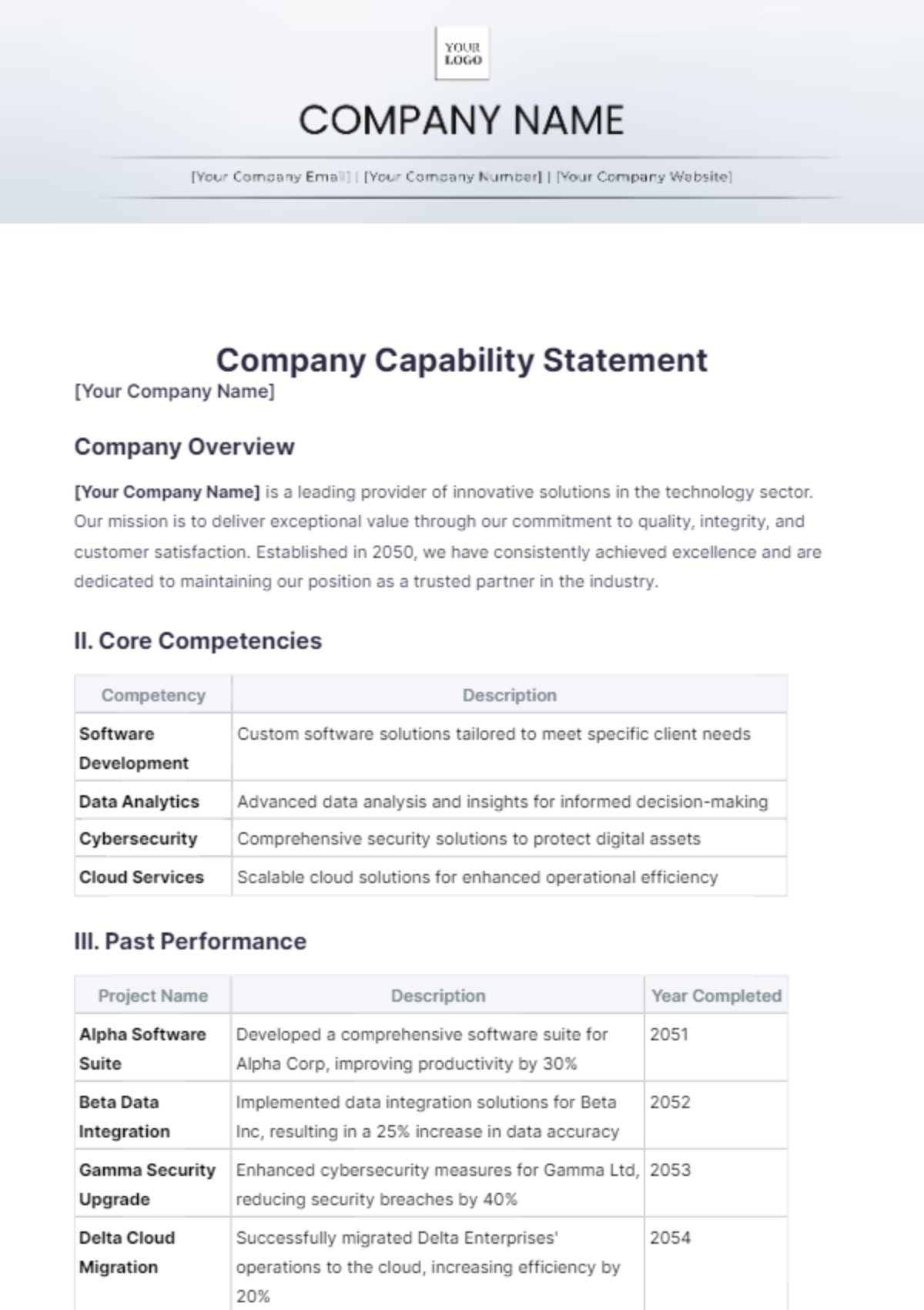 Printable Capability Statement Template - Edit Online & Download