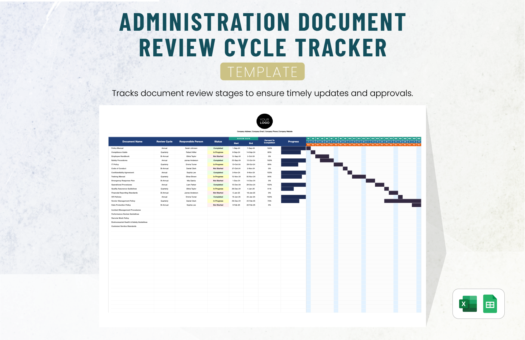 Administration Document Review Cycle Tracker Template in Excel, Google Sheets