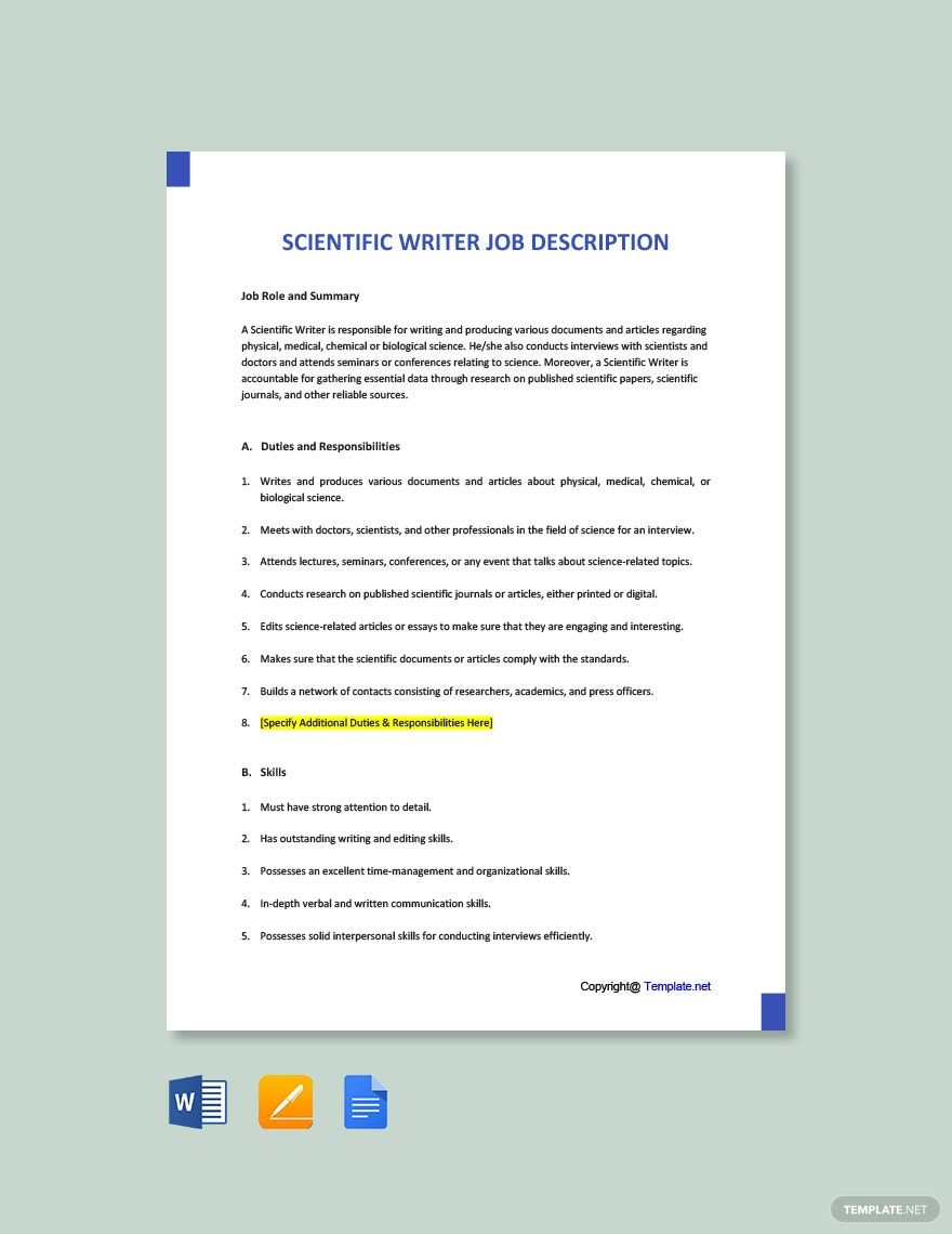 Free Scientific Writer Job Ad And Description Template Download In 