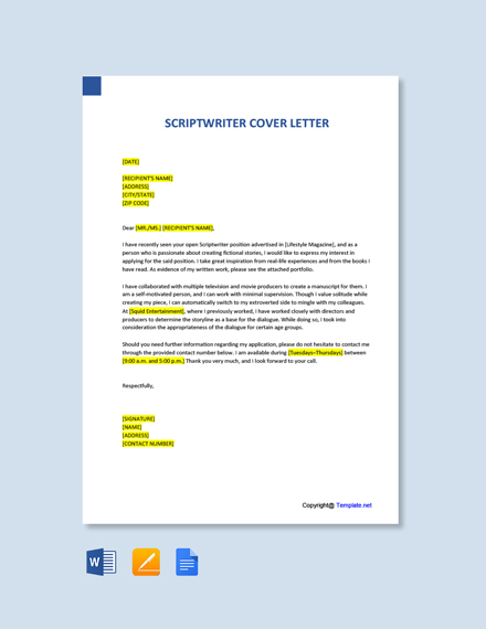 Script Writer Cover Letter Template Free Pdf Google Docs Word Template Net