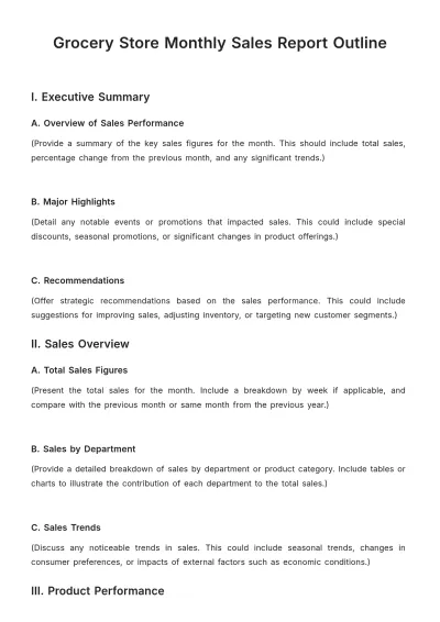 Free Grocery Store Monthly Sales Report Outline Template to Edit Online