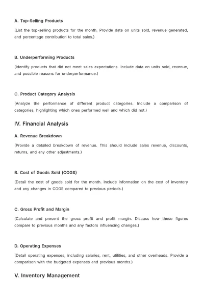 Free Grocery Store Monthly Sales Report Outline Template to Edit Online