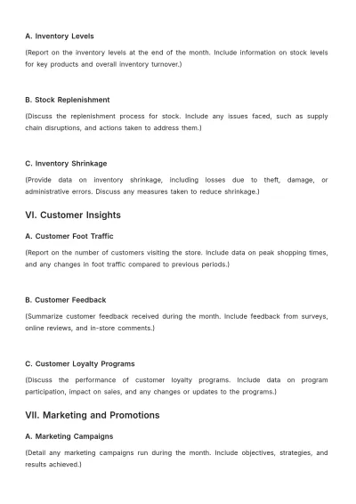 Free Grocery Store Monthly Sales Report Outline Template to Edit Online