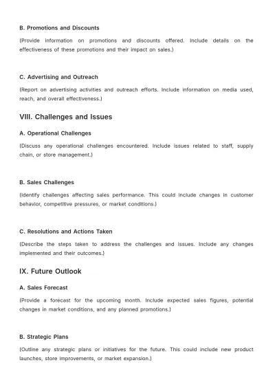 Free Grocery Store Monthly Sales Report Outline Template to Edit Online