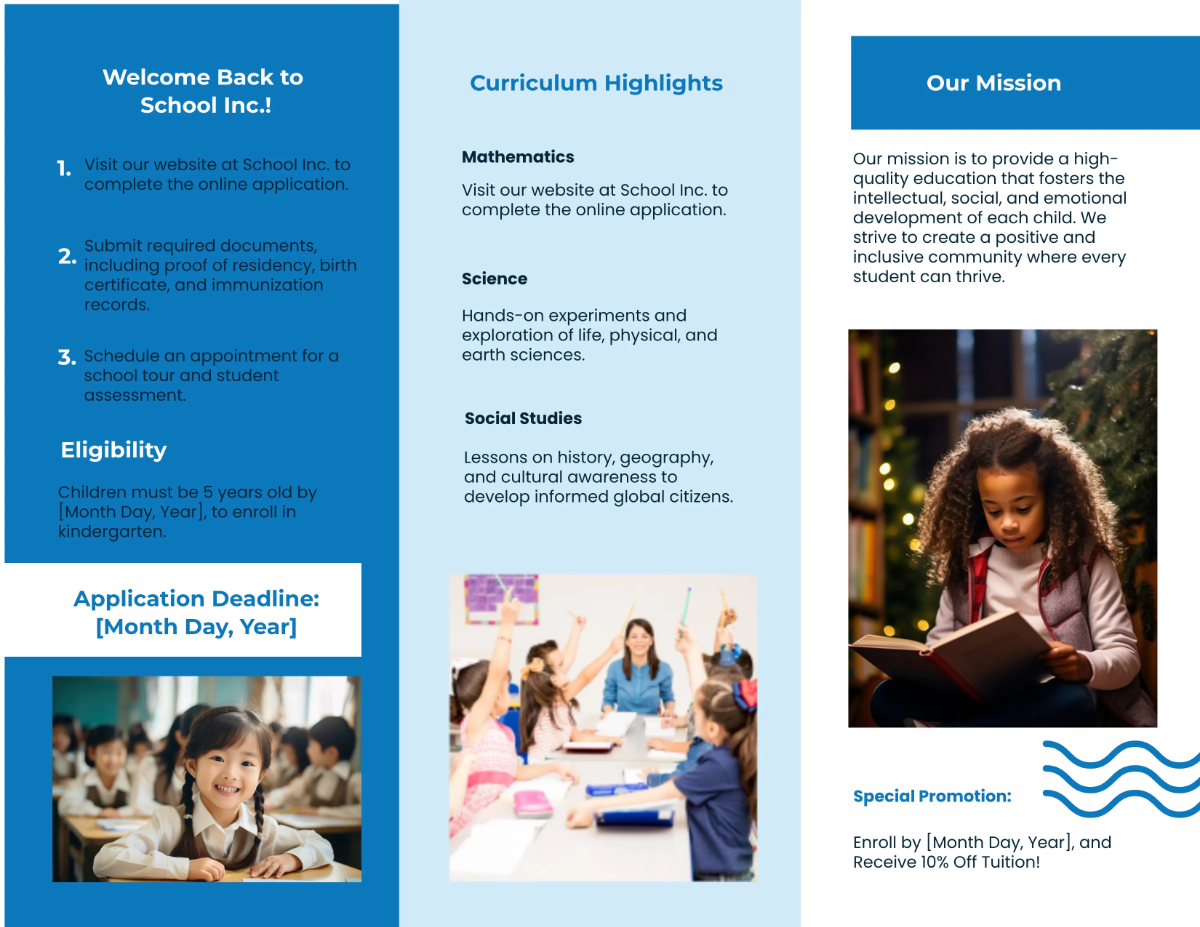 Free Kids Back to School Admission Brochure Template to Edit Online