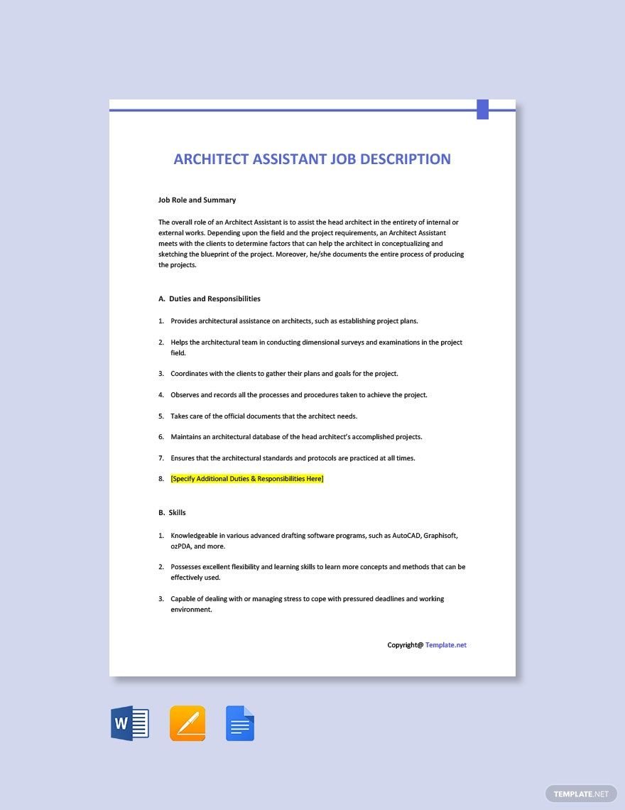 Architect Assistant Job Description Template - Google Docs, Word, Apple