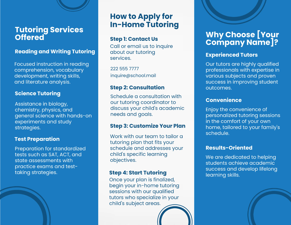 Free In-Home Tutoring Tri-Fold Brochure Template to Edit Online