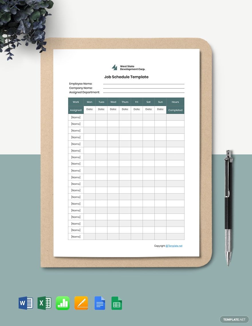 Editable Job Schedule Template in Apple Numbers, Excel, Pages, Word, Google Docs, Google Sheets - Download | Template.net