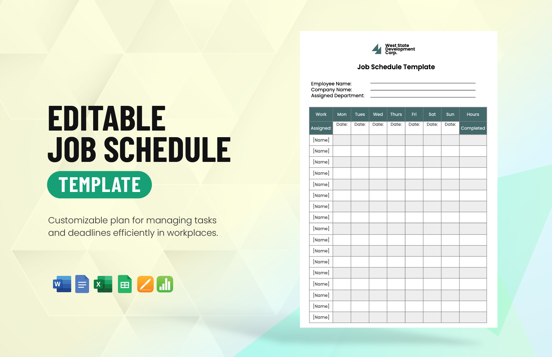 Editable Job Schedule Template in Word, Google Docs, Excel, Google Sheets, Apple Pages, Apple Numbers