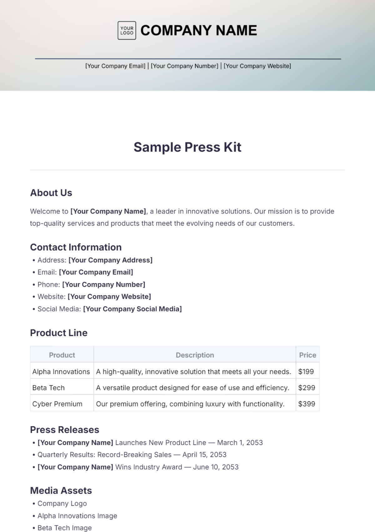 Free Sample Press Kit Template - Edit Online & Download | Template.net