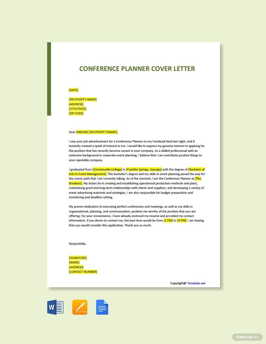 Conference Planner Cover Letter